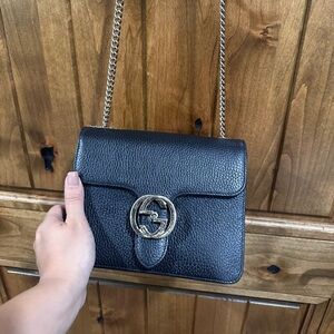 Gucci (Original)Black Leather Chain Shoulder Bag